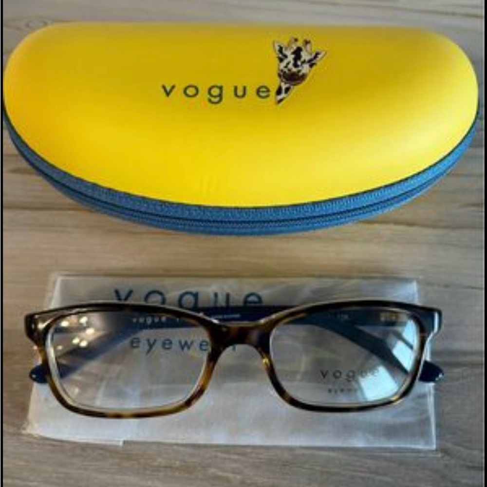 New KIDS LENSCRAFTERS vogue eyeglass frames Havana + blue sides retail: $140